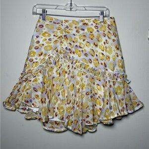 Indikah Women’s Spring Yellow Leopard Print Ruffle Mini Skirt Size M